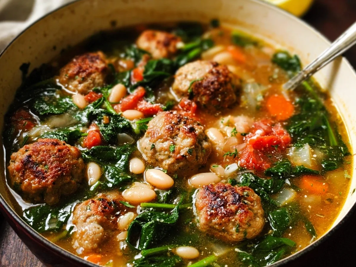 Hearty Tuscan White Bean Soup with Meatballs - Featured Image