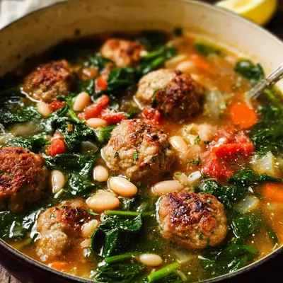 Hearty Tuscan White Bean Soup with Meatballs