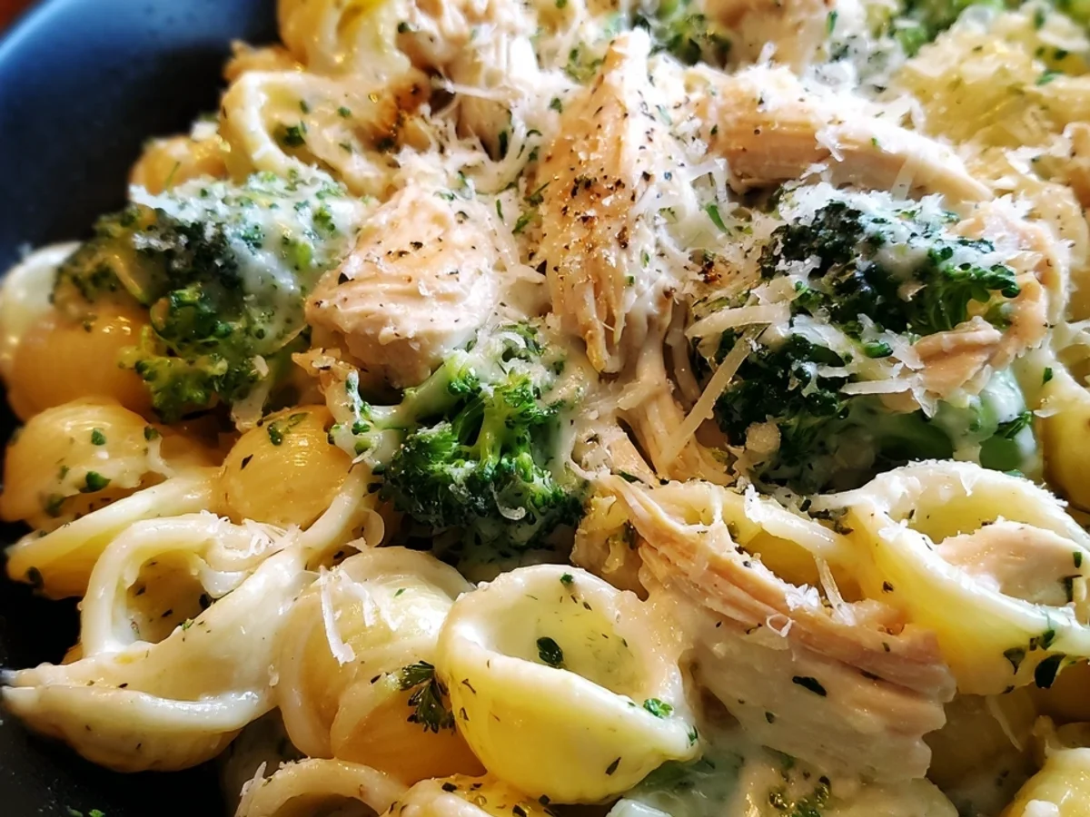 High Protein Creamy Rotisserie Chicken Broccoli Pasta - Featured Image