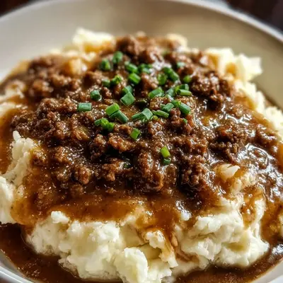 Homestyle Hamburger Gravy Over Mashed Potatoes