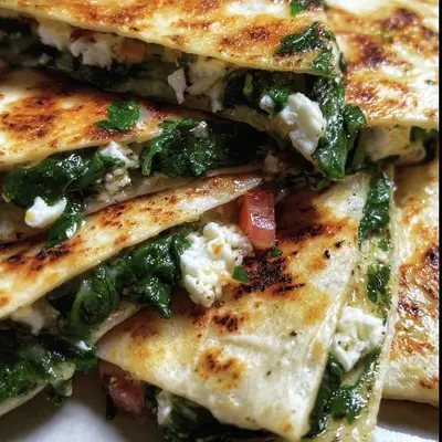 Mediterranean Quesadillas with Spinach, Feta & Mozzarella