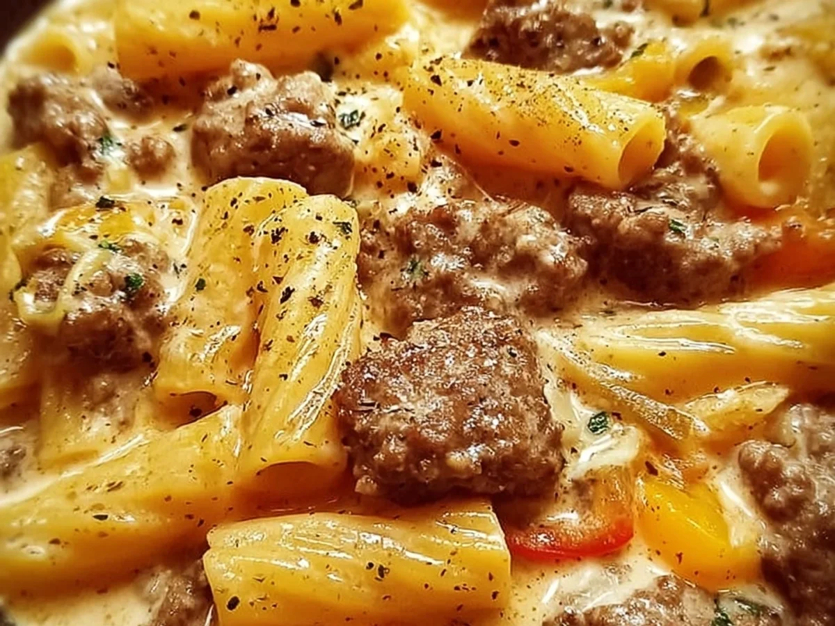 One Pot Creamy Cajun Beef Sausage Pasta - Featured Image