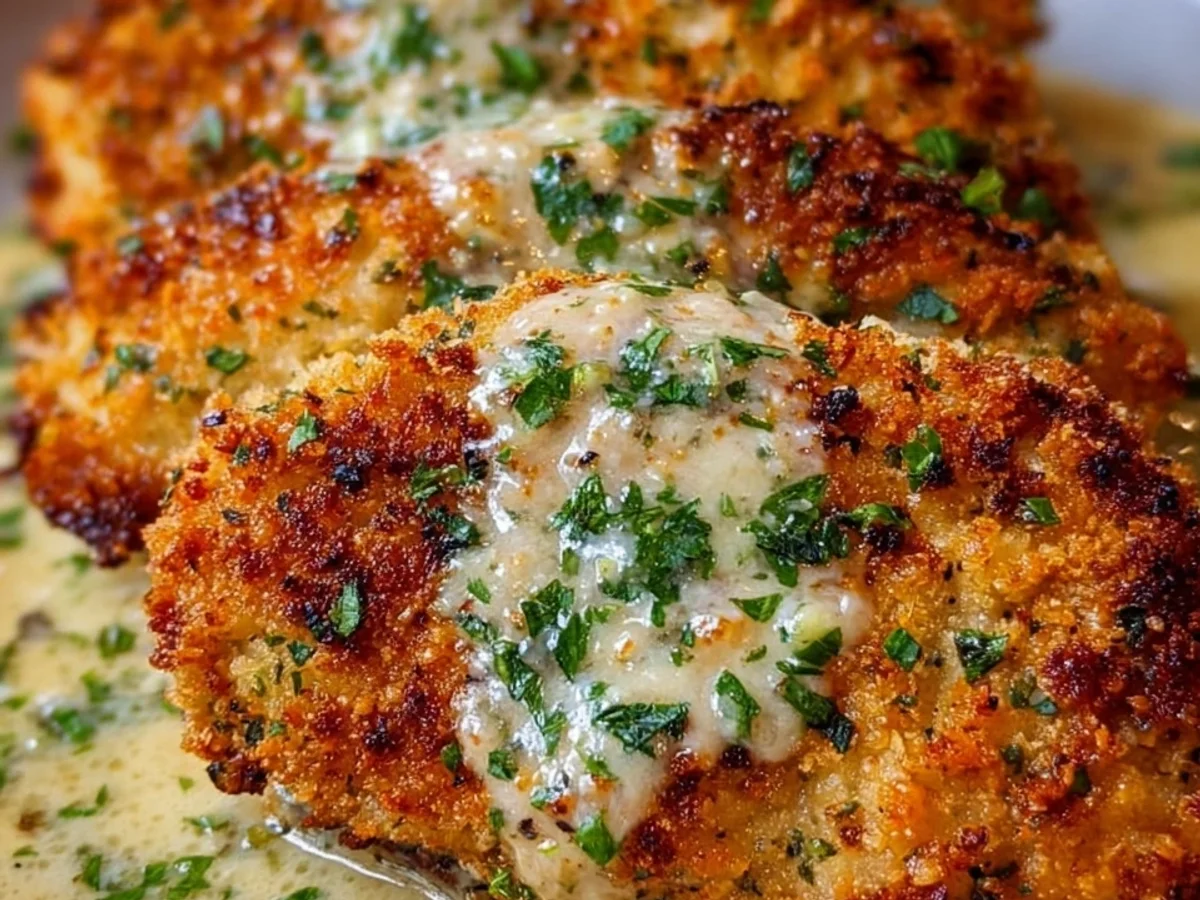 Parmesan Crusted Chicken with Creamy Garlic Sauce - Featured Image