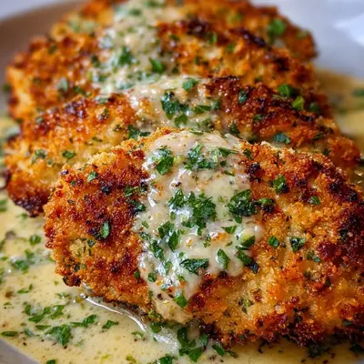 Parmesan Crusted Chicken with Creamy Garlic Sauce