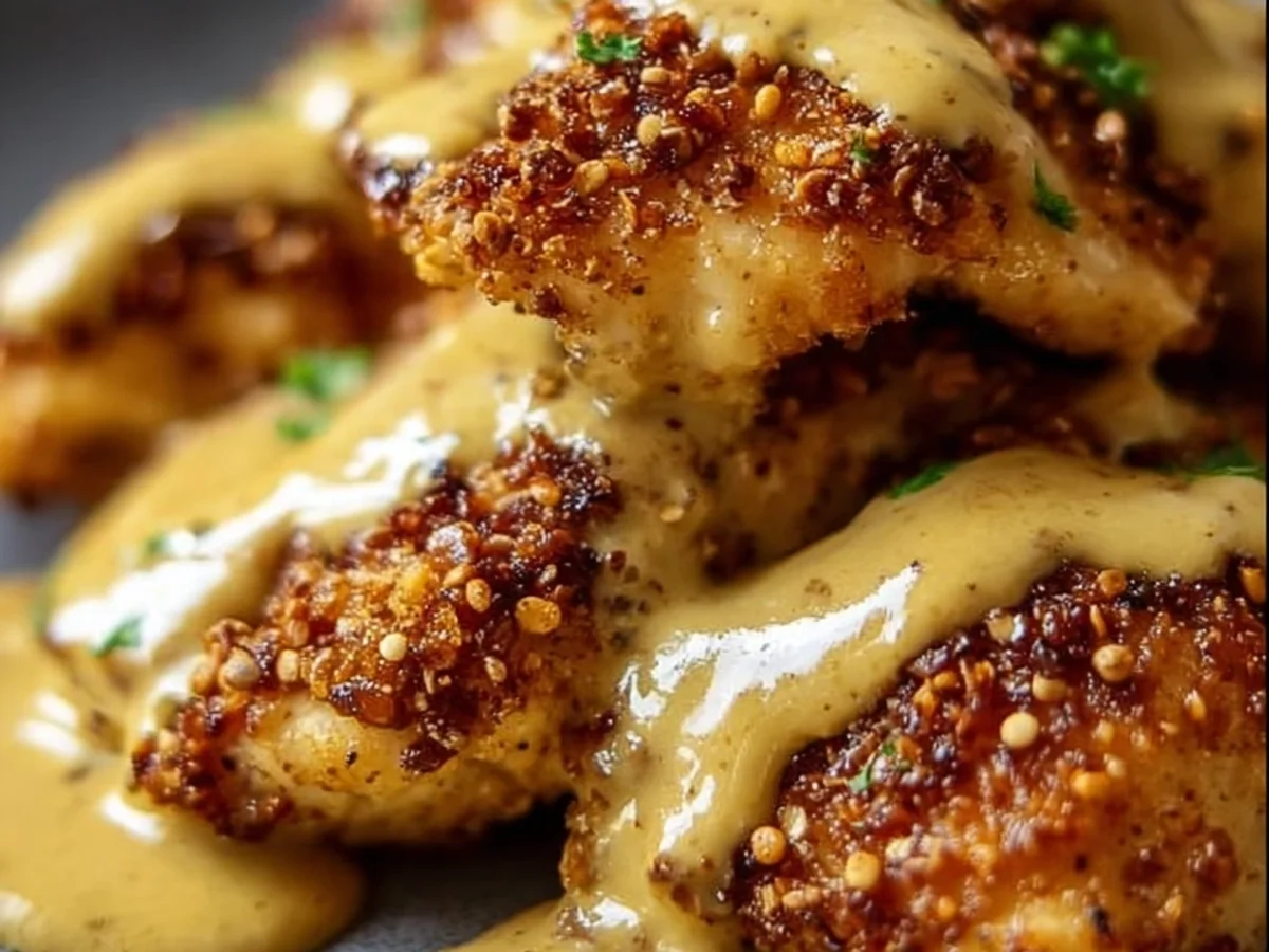Pretzel Chicken with Tangy Mustard-Cheddar Sauce - Featured Image