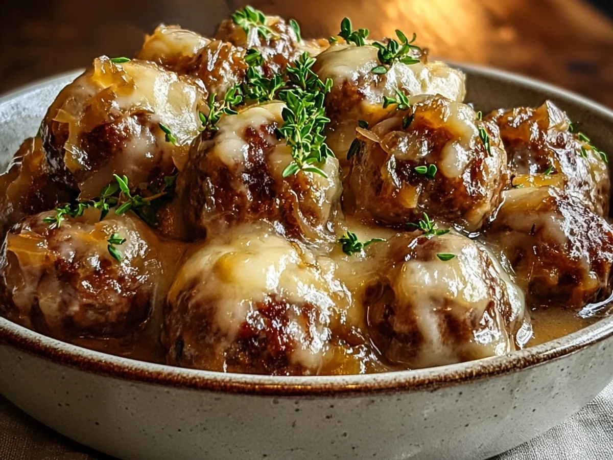 Savory Crock Pot French Onion Meatballs for Dinner - Featured Image