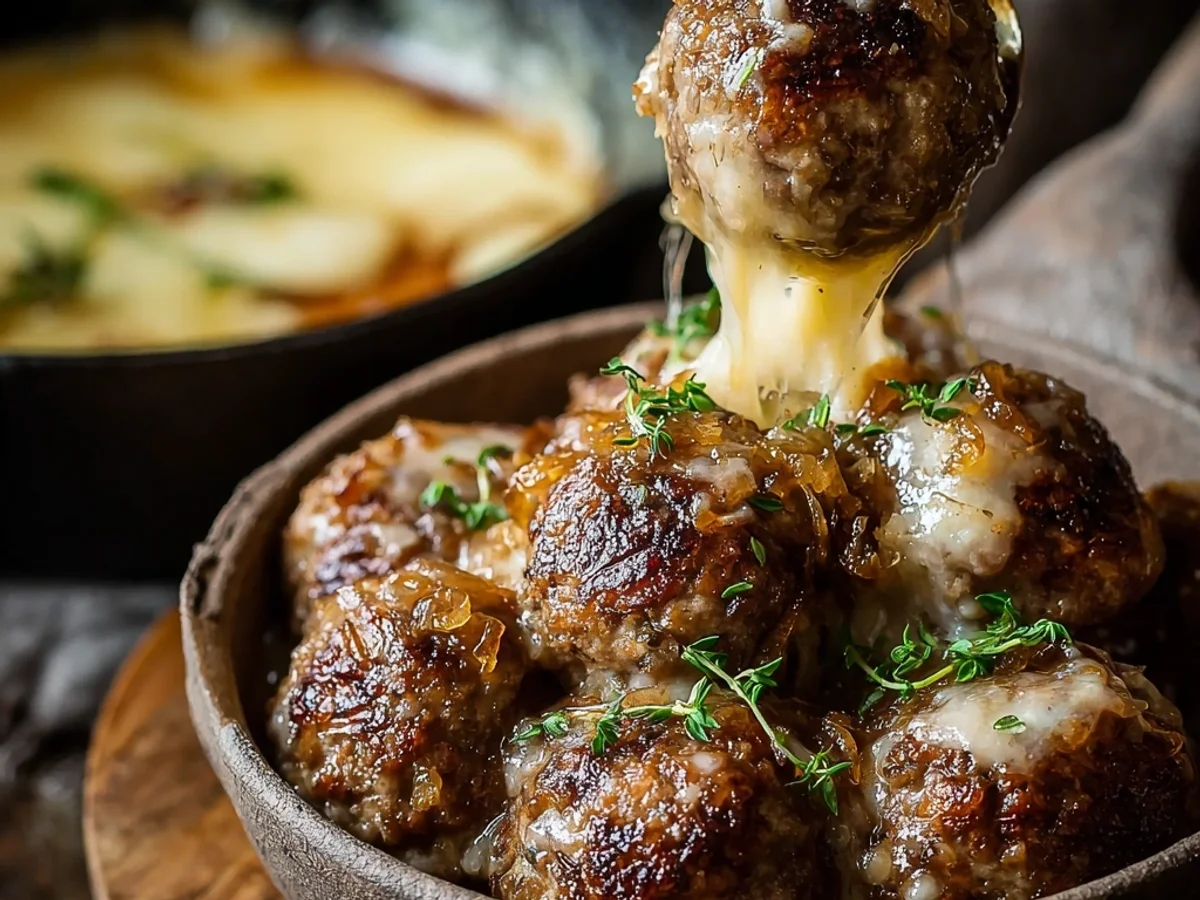 Savory French Onion Meatballs with Melty Cheese - Featured Image