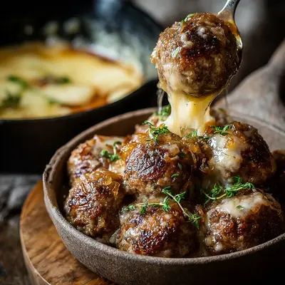 Savory French Onion Meatballs with Melty Cheese