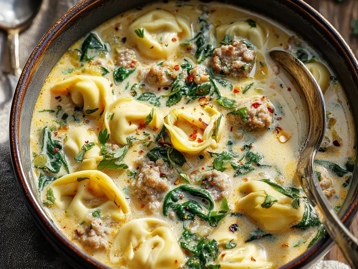 Slow Cooker Creamy Turkey Sausage Tortellini Soup - Featured Image