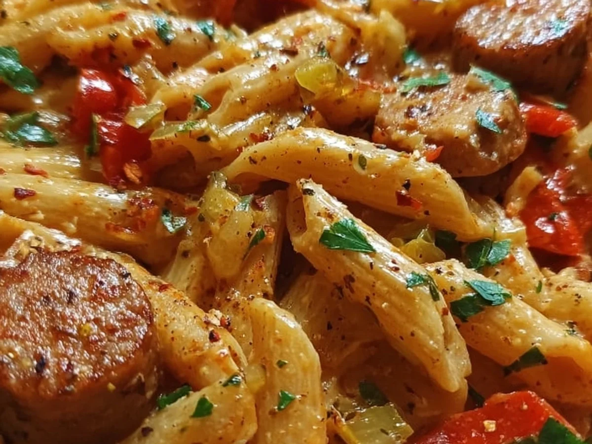 Spicy Cajun Turkey Sausage One-Pot Pasta - Featured Image