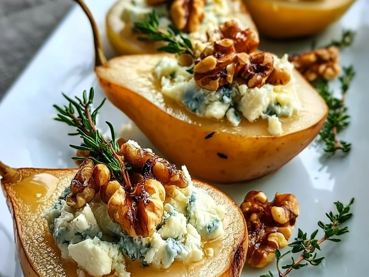 Sweet & Savory Blue Cheese Stuffed Pears Appetizer - Featured Image