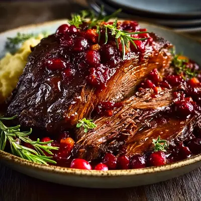 Tender Slow Braised Beef Roast with Cranberry Glaze