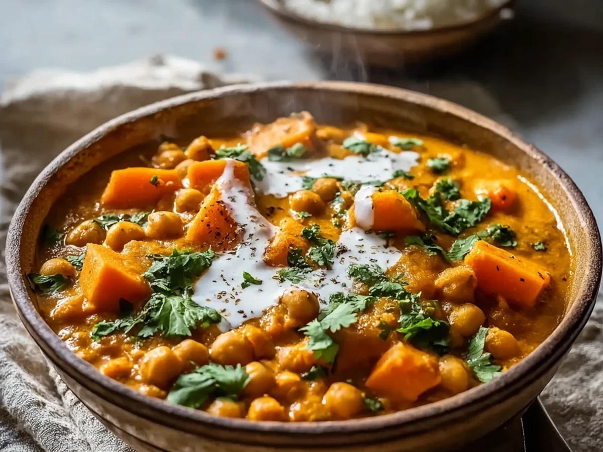 Warm Sweet Potato and Chickpea Curry: An Indian Vegan Meal - Featured Image