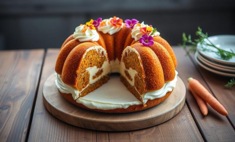 Cheesecake stuffed carrot bundt cake