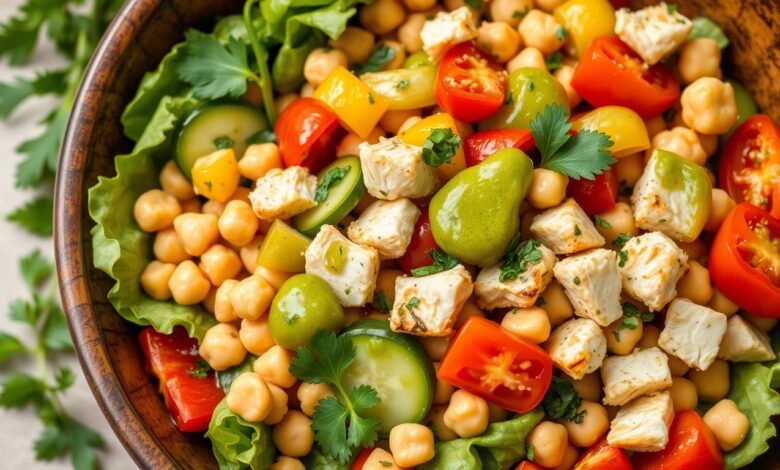 Chickpea-Chicken Salad With Green Harissa Dressing