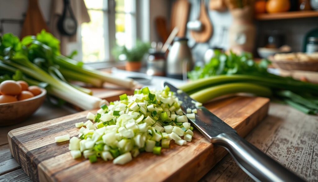 Preparing leeks for gratin