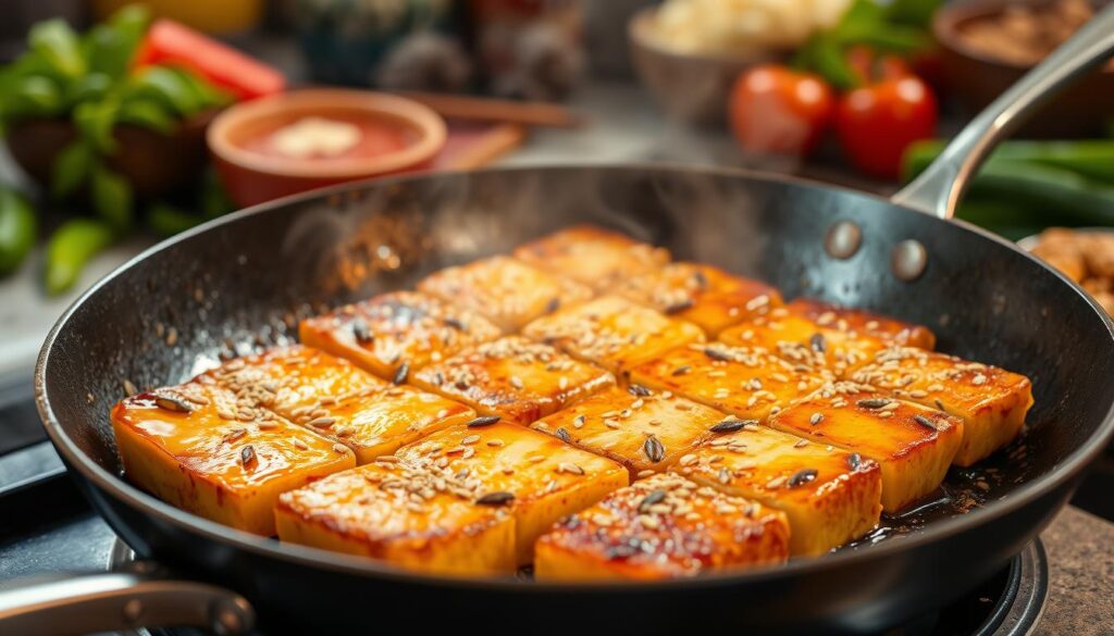 Tofu steak cooking