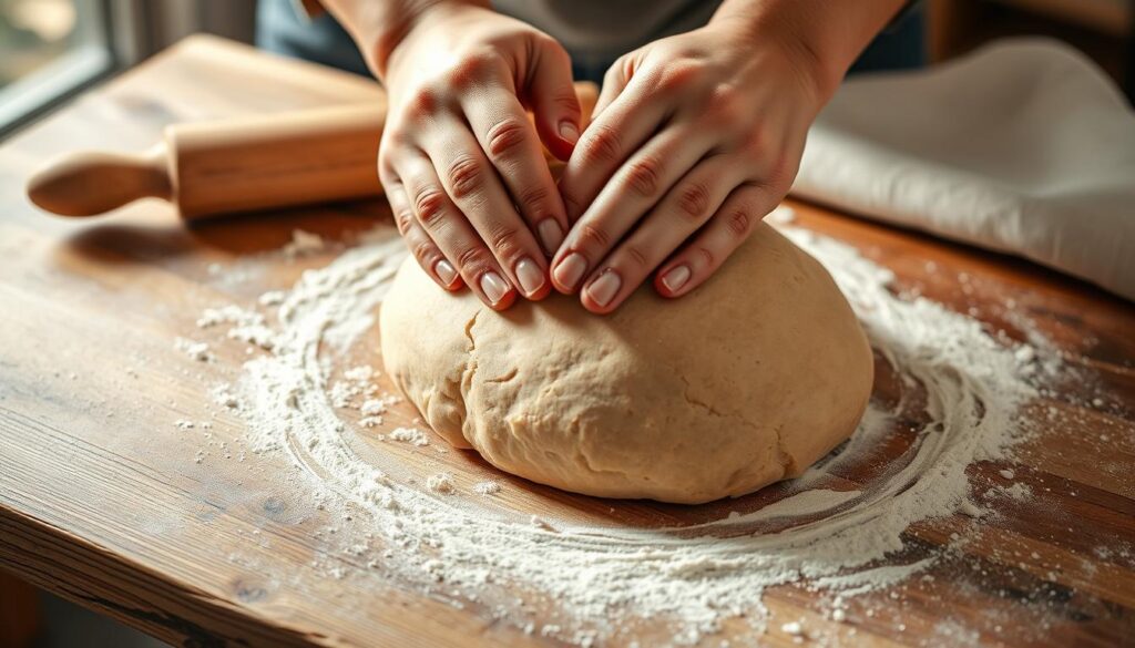 kneading buckwheat bread dough