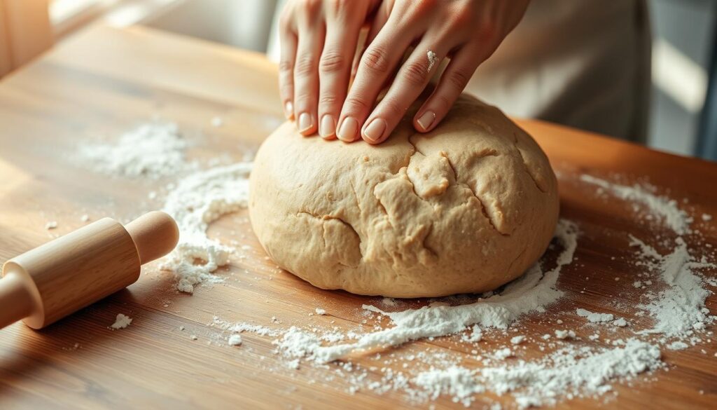 kneading buckwheat bread dough