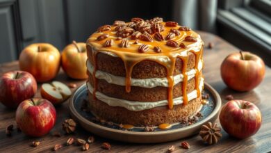 Apple Cardamom Cake with Caramel Pecan Butter Frosting