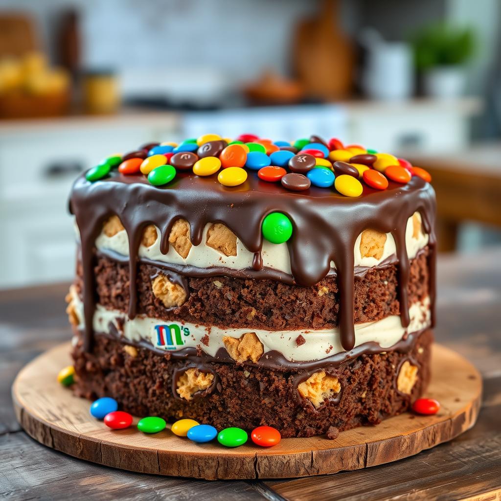 Chocolate M&M's and Chip Cookie Dough Ice Cream Cake