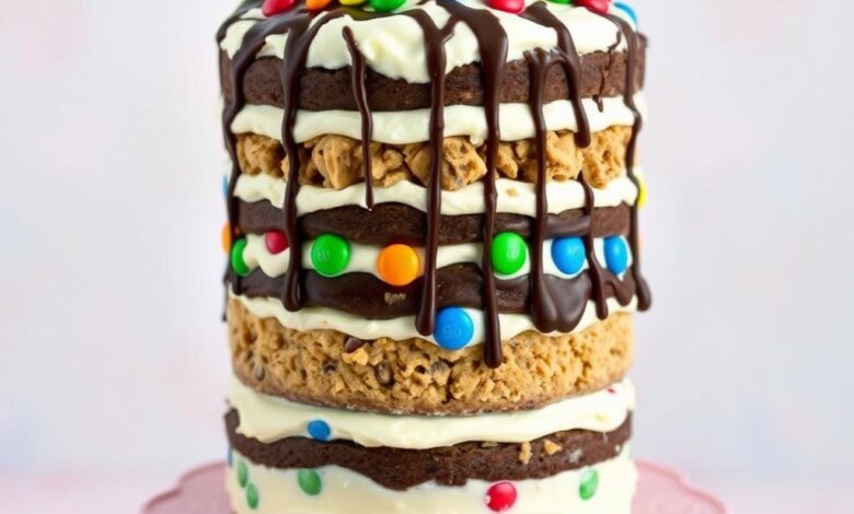 Decadent Chocolate M&M's and Chip Cookie Dough Ice Cream Cake