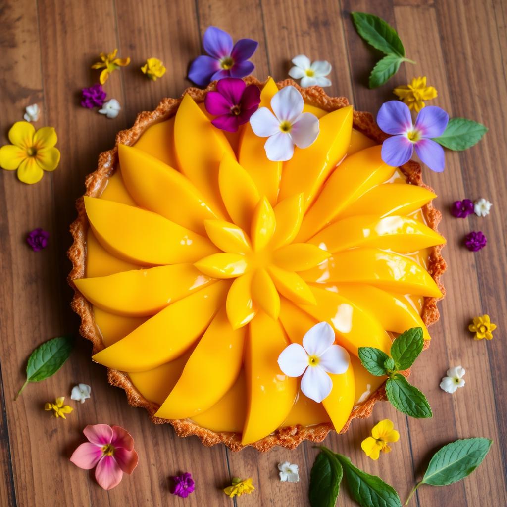 Decorated mango tart