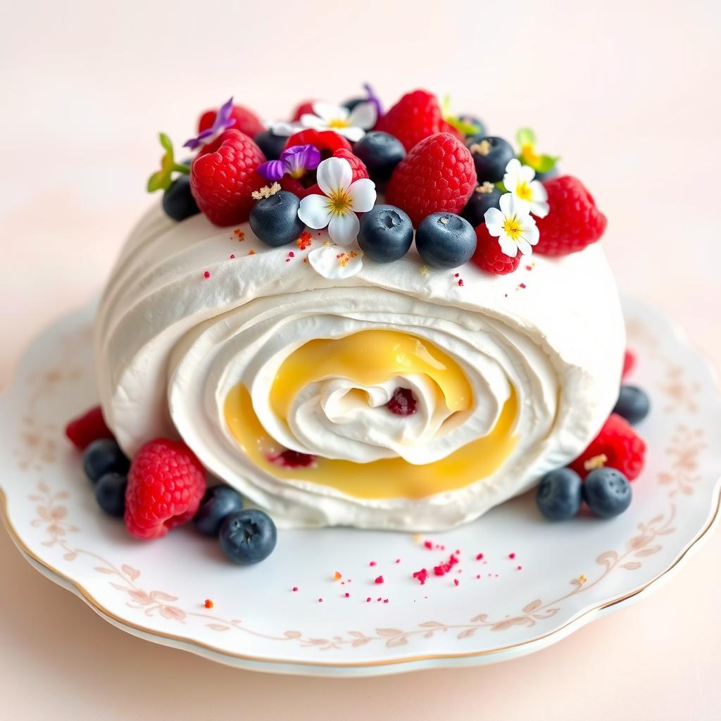 Decorated pavlova roll