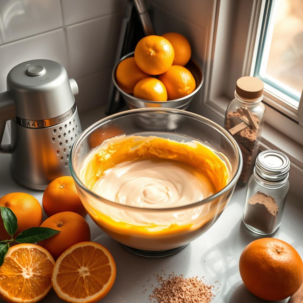 Mixing ingredients for orange cake