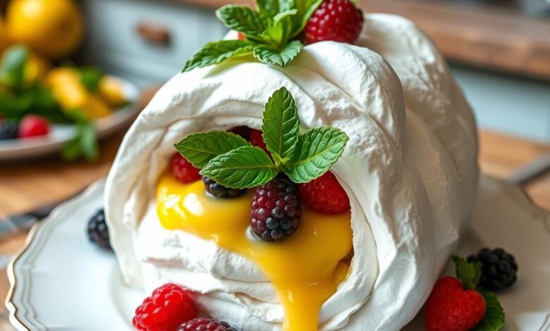 Pavlova Roll with Lemon Curd