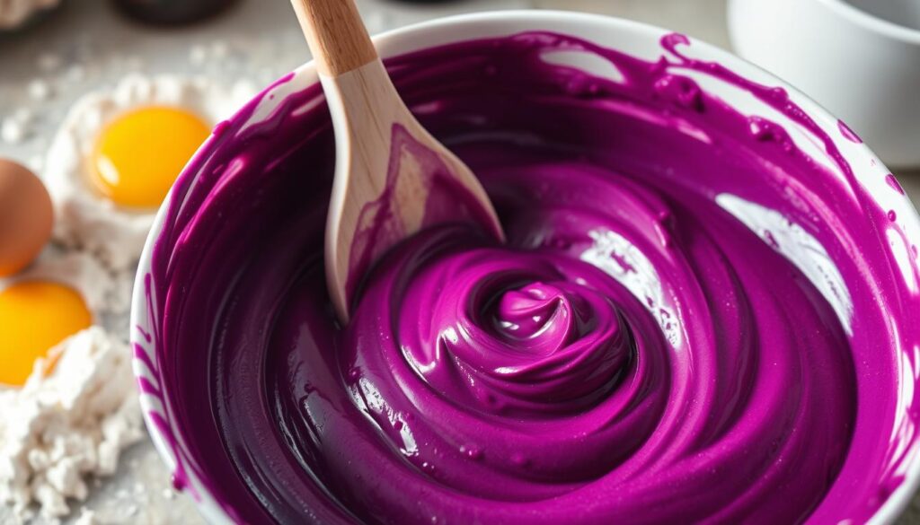 purple velvet cake roll batter