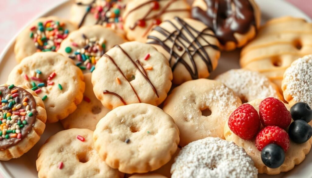 Shortbread cookies with various toppings